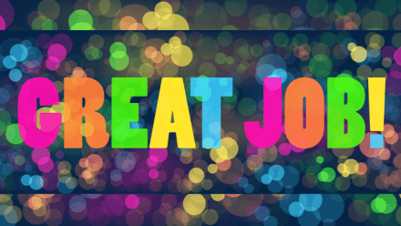 GREAT JOB! colorful vector typograpy banner on bacgkround of bokeh lights  by Web Buttons Inc